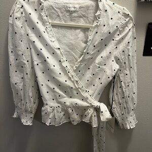 White Polka Dot Wrap Top